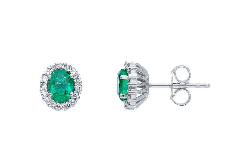 GIOIELLI LAFENICE Orecchini con smeraldi 0.70 ct e diamanti 0.19 ct in oro bianco 18 Kt 31S2188