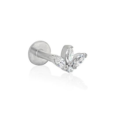 Orecchino piercing Trifoglio in oro bianco 18 kt con diamanti, chiusura a vite interna, collezione LOTHUS – LA FENICE LUXURY – 31D3820