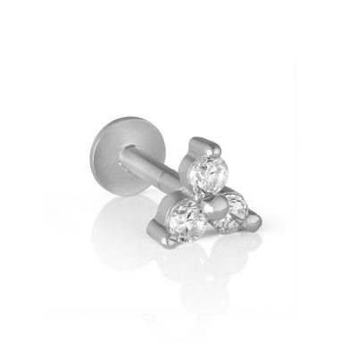 Orecchino piercing Trifoglio Flower in oro bianco 18 kt con diamanti, chiusura a vite interna, collezione LOTHUS – LA FENICE LUXURY – 31D3822