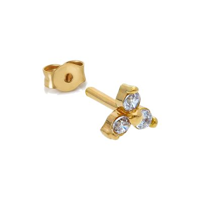 Orecchino piercing Trifoglio Flower in oro giallo 18 kt con zirconi, chiusura a farfallina, collezione LOTHUS – LA FENICE LUXURY – 32O3754