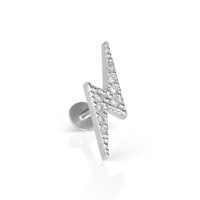 Orecchino piercing saetta in oro bianco 18 kt con zirconi, chiusura a vite interna, collezione LIGHTNING BOLT – LA FENICE LUXURY – 31O3827