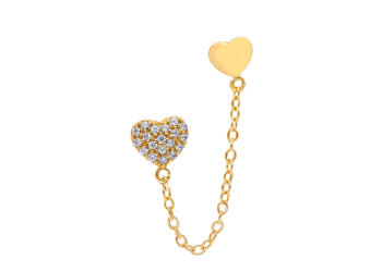 Orecchino piercing double symbol in oro giallo 18 kt con zirconi, chiusura a farfallina, collezione PAVE’ – LA FENICE LUXURY – 32O3680