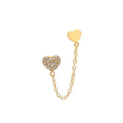 Orecchino piercing double symbol in oro giallo 18 kt con zirconi, chiusura a farfallina, collezione PAVE' - LA FENICE LUXURY - 32O3680