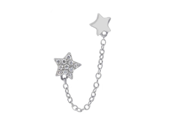 Orecchino piercing double symbol in oro bianco 18 kt con zirconi, chiusura a farfallina, collezione PAVE’ – LA FENICE LUXURY – 31O3683