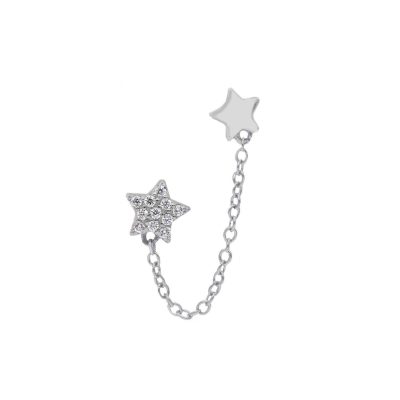 Orecchino piercing double symbol in oro bianco 18 kt con zirconi, chiusura a farfallina, collezione PAVE' - LA FENICE LUXURY - 31O3683