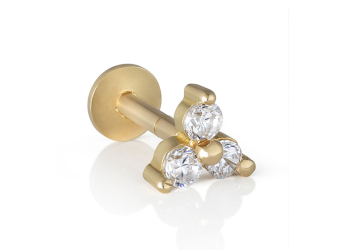 Orecchino piercing Trifoglio Flower in oro giallo 18 kt con zirconi, chiusura a vite interna collezione LOTHUS – LA FENICE LUXURY – 32O3619