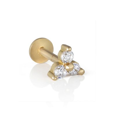 Orecchino piercing Trifoglio Flower in oro giallo 18 kt con zirconi, chiusura a vite interna collezione LOTHUS – LA FENICE LUXURY – 32O3619